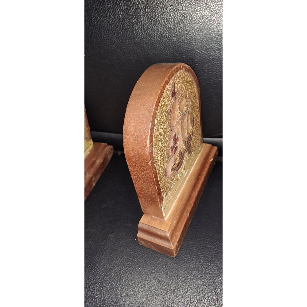 Hand Carved Wooden Bookends Pirate Ship May 1949 - Picture 3 of 8